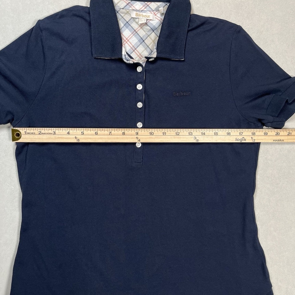 Barbour Women's Navy Portsdown Short Sleeve Polo Shirt Top Sz 10 Tartan Preppy - Picture 6 of 7